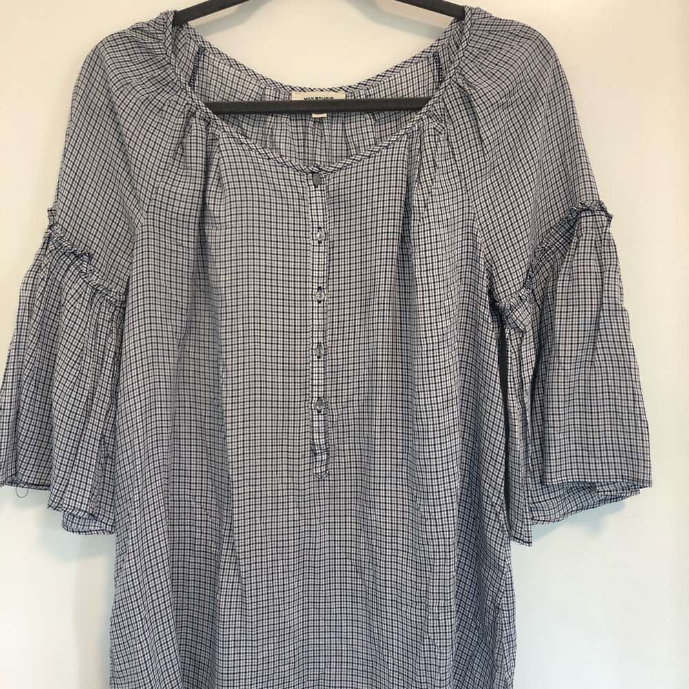 Plaid oversized ruffle sleeved tunic